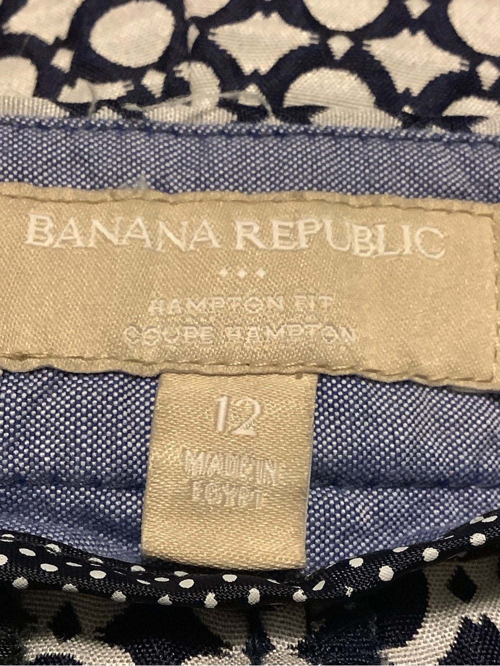 Banana Republic Hampton Fit Navy Blue & White Geometric Print Shorts Size 12 - Picture 9 of 10